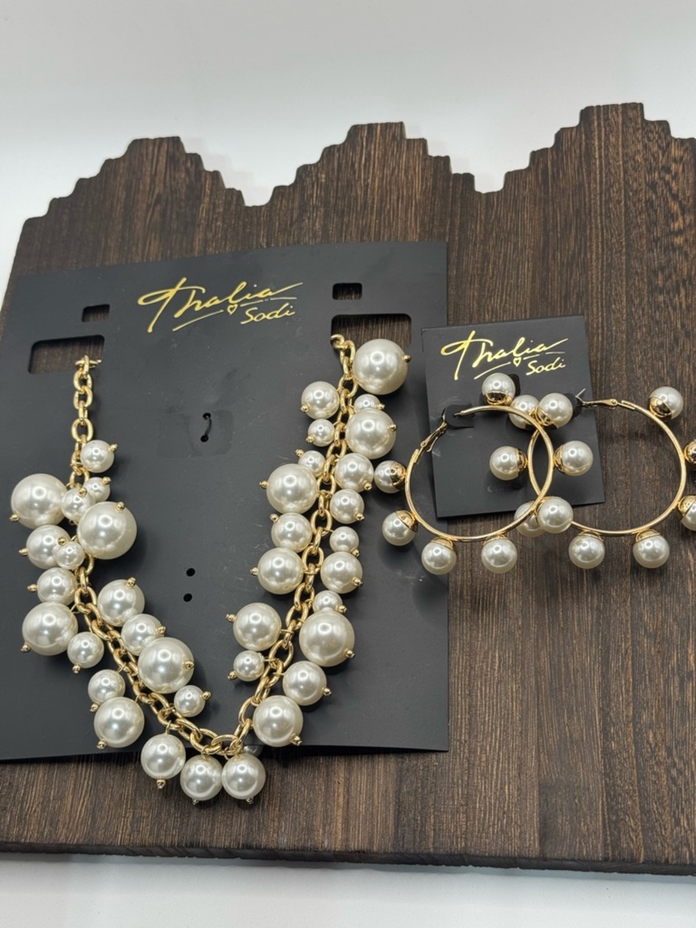 Thalia Sodi Gold-Tone Chain Necklace & Hoop Earring Set with White Pearls